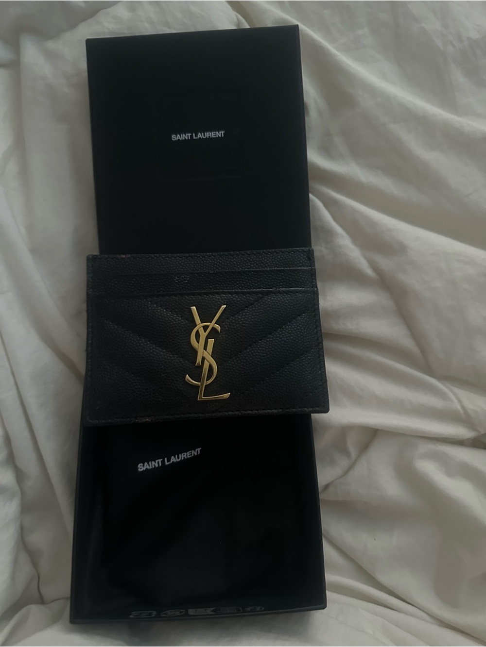 Saint Laurent Black Quilted Card Holder with Gold YSL Emblem